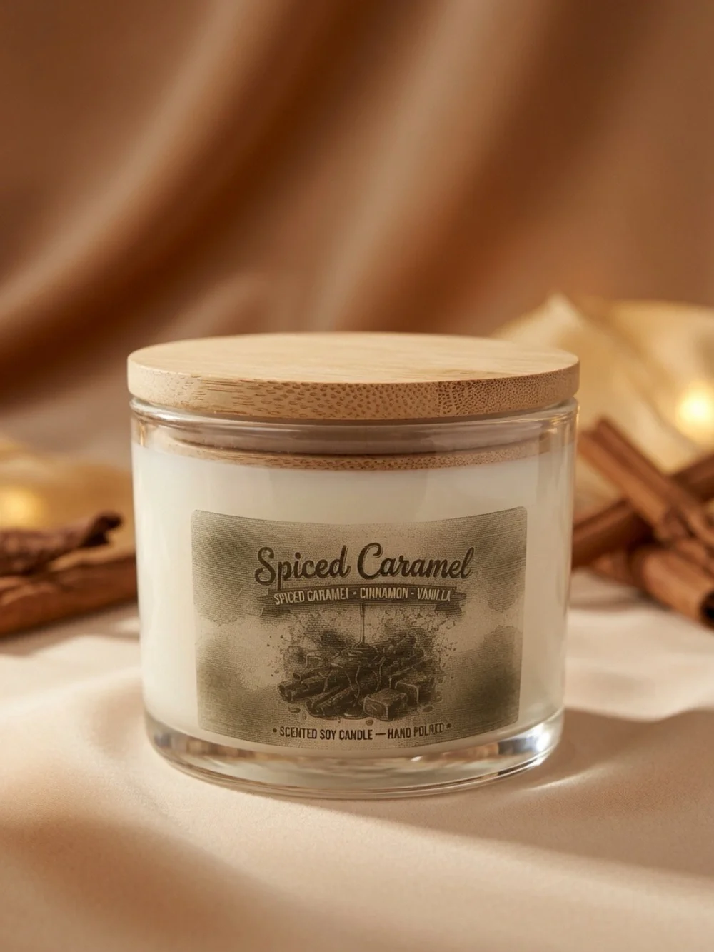 16oz Spiced Caramel 3-Wick Soy Candle | Cinnamon Vanilla Hand Poured